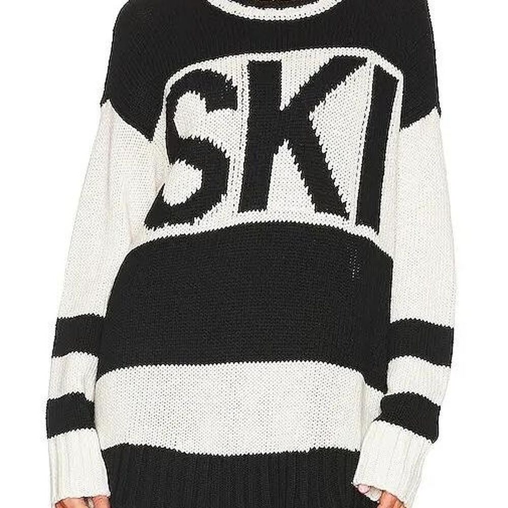 Show Me Your Mumu Ski In Sweater L Black White Oversized Après Ski Lodge Knit
